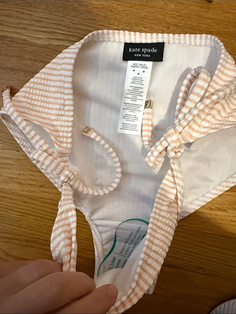 kate spade Peach and White Striped Tie Bikini set- medium with tags